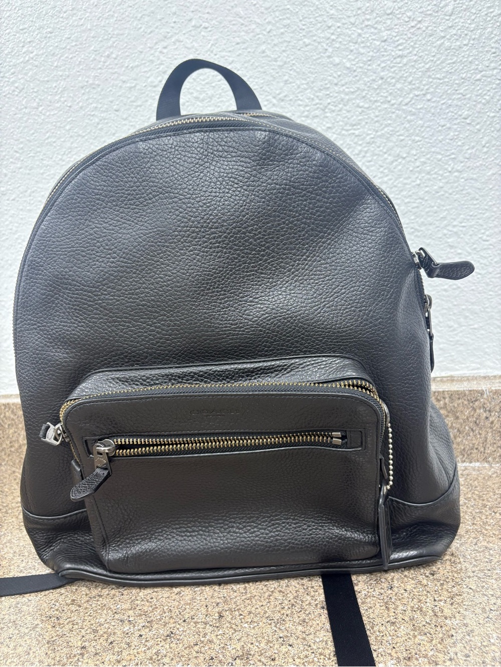 Coach West Backpack in Black Pebble Leather (Style F23247).